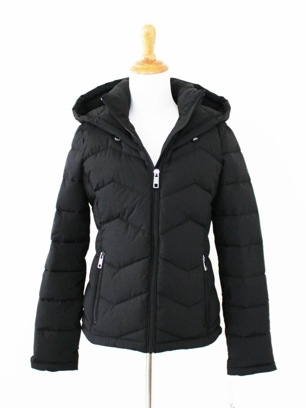 NEW Calvin Klein Black Classic Women's Short Zip-Up Hooded Puffer Coat Jacket XS